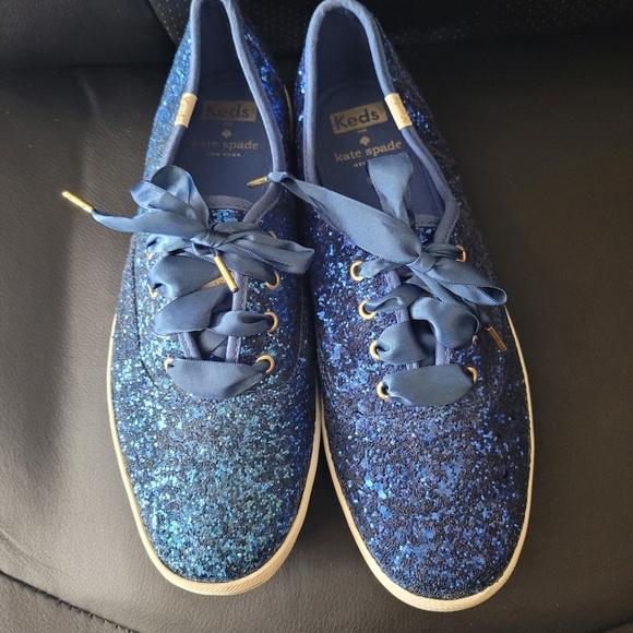 Kate Spade Keds Blue Glitter Sneakers Size 8.5 - Picture 1 of 7